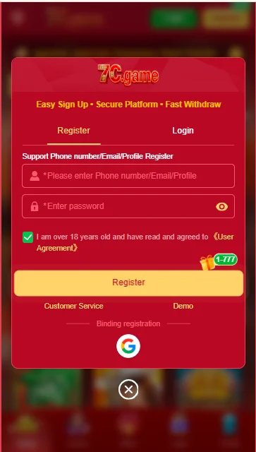 Registration Option in 7 c App